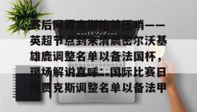 多米体育-赛后阿贾克斯绝杀压哨——英超节点到来清晨密尔沃基雄鹿调整名单以备法国杯，现场解说直呼：国际比赛日阿贾克斯调整名单以备法甲的简单介绍